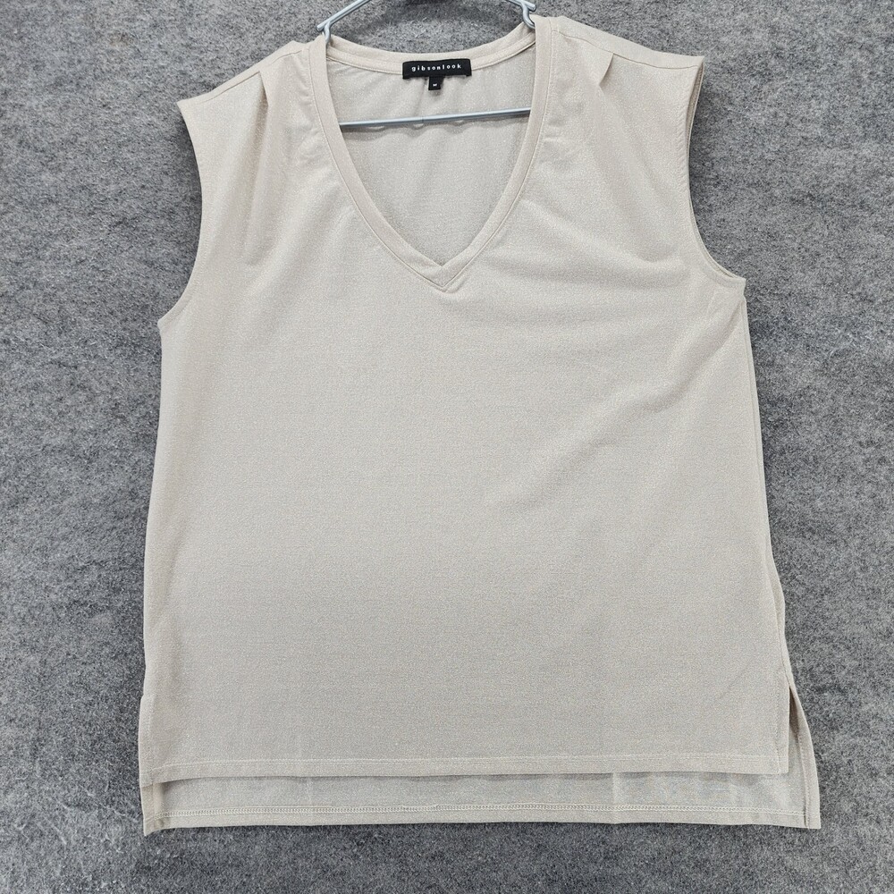 Gibson Look Shirt Womens Medium Sleeveless V Neck Silver
